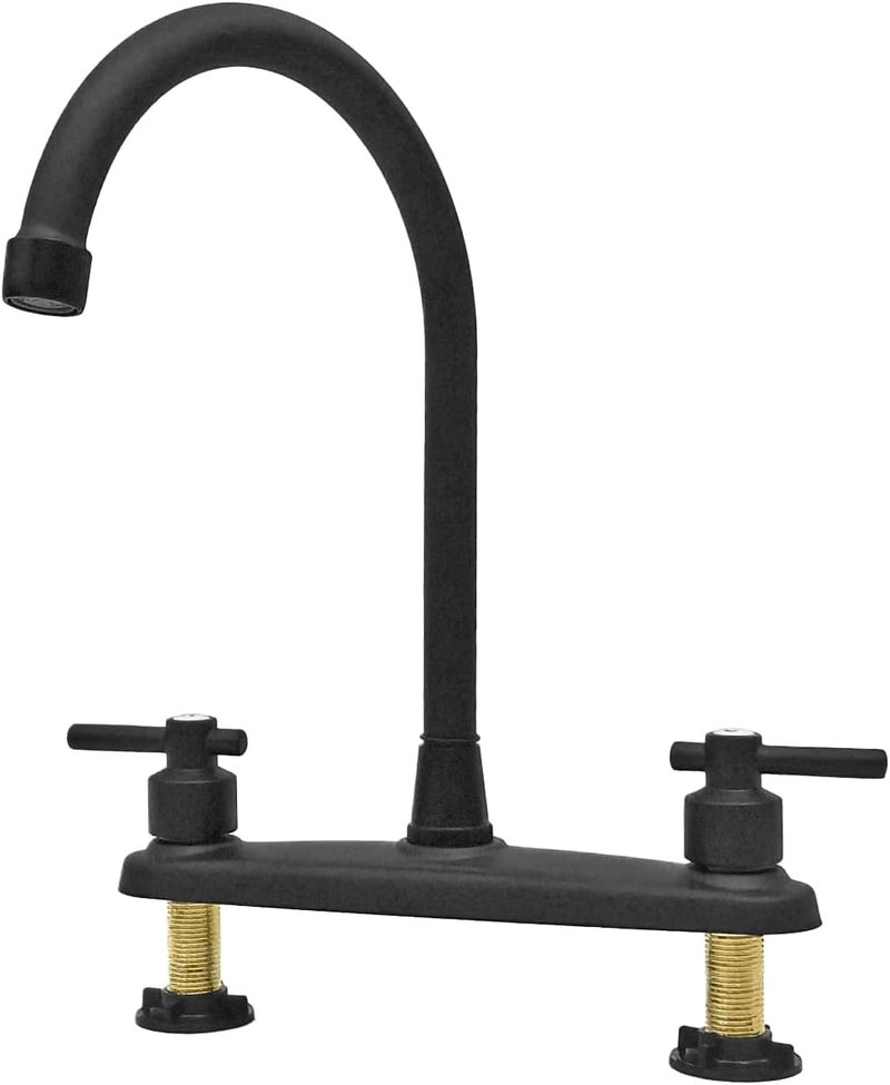 JAMESVAN RV Kitchen Faucet,Non-Metallic RV Kitchen Sink Faucet Replacement with Two Handle-8" Main Body-High Arch-360 Swivel Replace for RV Home Campers Motorhomes Travel Trailers,Matte Black - Image 1